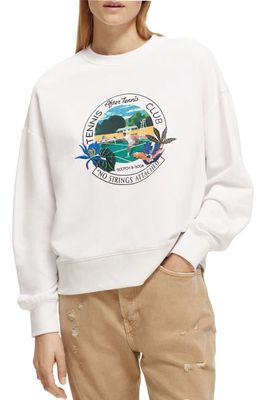 Scotch & Soda Tennis Club Oversize Graphic Sweatshirt in 0006-White