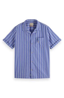 Scotch & Soda Terry Stripe Button-Up Camp Shirt in 6057-Blue/White Stripe