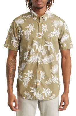 Scotch & Soda Trim Fit Floral Print Short Sleeve Button-Up Shirt in 5816-Khaki Leaf