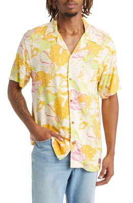 Scotch & Soda Trim Fit Short Sleeve Button-Up Camp Shirt in 5740-Yellow Orange Floral Aop