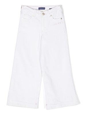 Scotch & Soda wide-leg embroidered-slogan jeans - White