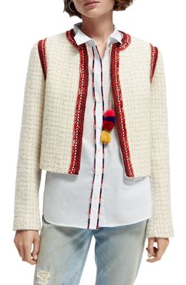 Scotch & Soda Wool Blend Crop Tweed Jacket in 0622-Aged White Melange