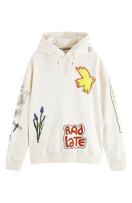 Scotch & Soda Worked Out Artwork Organic Cotton Hoodie in Off White