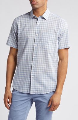 Scott Barber Check Short Sleeve Cotton Chambray Button-Up Shirt in Dusk