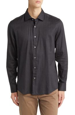 Scott Barber Cotton & Lyocell Herringbone Button-Up Shirt in Black