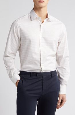 Scott Barber Dobby Windowpane Check Button-Up Shirt in Cream