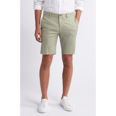 Scott Barber Flat Front Stretch Linen & Cotton Shorts in Sage 