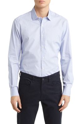 Scott Barber Luxury Fine Stripe Button-Up Shirt in Sky