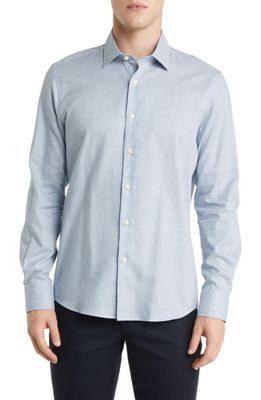 Scott Barber Mélange Houndstooth Twill Button-Up Shirt in Blue