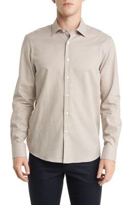 Scott Barber Mélange Houndstooth Twill Button-Up Shirt in Fossil