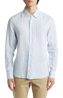 Scott Barber Ombré Gingham Linen Button-Up Shirt in Sky