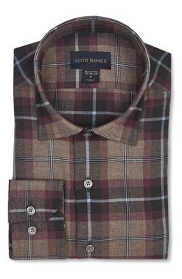 Scott Barber Plaid Cotton & Wool Button-Up Shirt in Burgundy