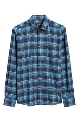 Scott Barber Plaid Flannel Button-Down Shirt in Ocean