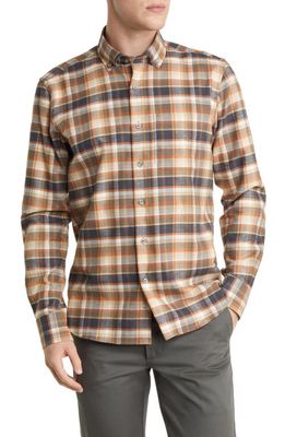 Scott Barber Plaid Flannel Button-Down Shirt in Ochre