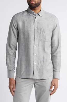 Scott Barber Solid Linen & Lyocell Twill Button-Down Shirt in Sage 