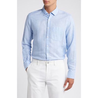 Scott Barber Solid Linen & Lyocell Twill Button-Down Shirt in Sky 