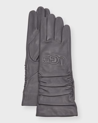 Scrunched Leather Gloves with Logo