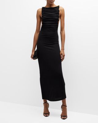Sculpted Ruched Chain Open-Back Gown