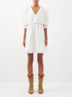 Sea - Anita Broderie-anglaise Cotton-blend Mini Dress - Womens - Cream