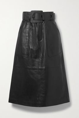 Sea - Ayden Belted Leather Midi Skirt - Black