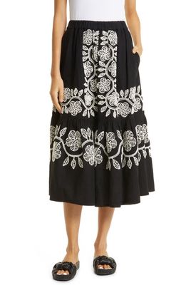 Sea Beck Embroidered Midi Skirt in Black
