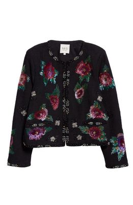 Sea Bethany Floral Embellished Tweed Jacket in Black Multi