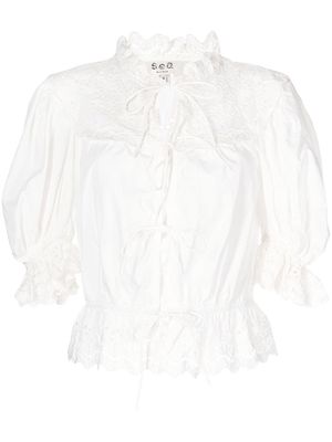 Sea broderie anglaise tie-front blouse - White
