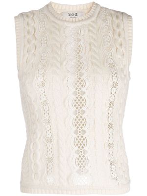 Sea cable-knit wool vest - White