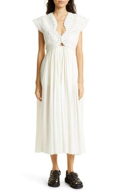 Sea Camila Crochet Bodice Cotton Midi Dress in White