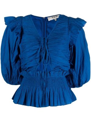 Sea crinkle-effect V-neck blouse - Blue