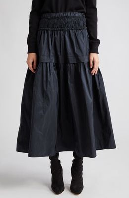 Sea Diana Smocked Taffeta Midi Skirt in Black