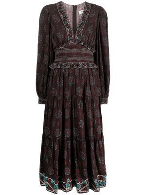 Sea Ellabeth floral-embroidered midi dress - Brown