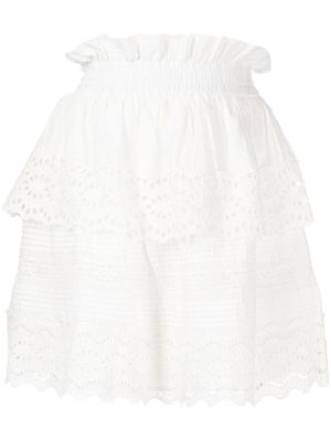 Sea embroidered ruched A-Line skirt - White