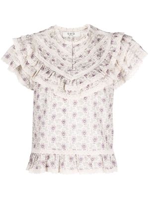 Sea floral-print cotton frilled blouse - Neutrals