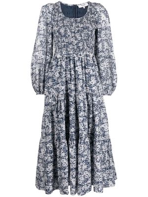 Sea floral-print cotton midi dress - Blue