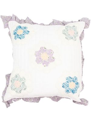 Sea floral-print ruffled cushion - White