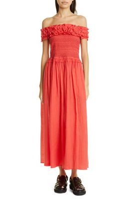 Sea Frida Off the Shoulder Cotton Dress in Red