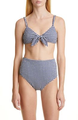 Sea Gingham Tie Front Bikini Top in Multi