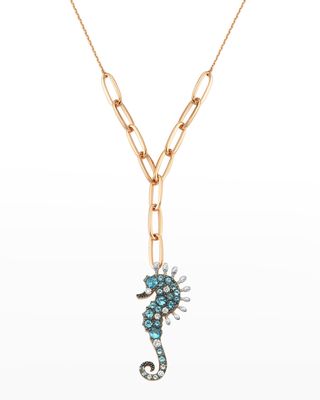 Sea Horse Diamond and Blue Topaz Necklace