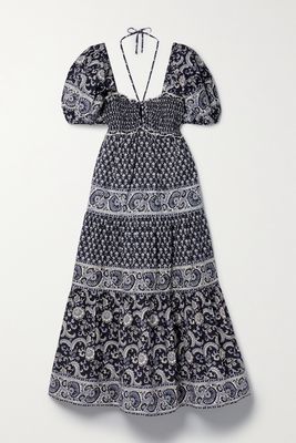 Sea - Jasper Tiered Shirred Floral-print Cotton-poplin Midi Dress - Black