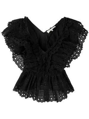 Sea lace-detail v-neck blouse - Black
