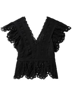Sea lace-panelling cotton blouse - Black