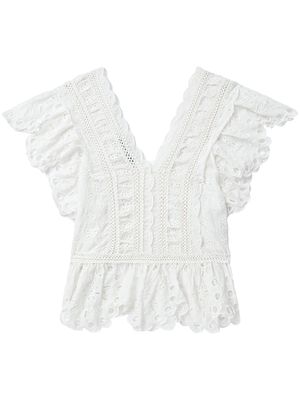Sea lace-panelling cotton blouse - White