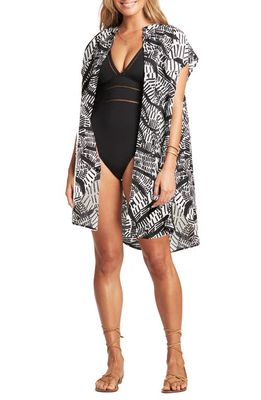 Sea Level Button-Up Cotton Gauze Cover-Up in Black