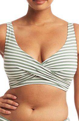 Sea Level Capri Stripe Multifit Cross Front Bikini Top in Khaki