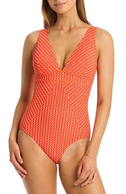 Sea Level Checkmate Panel Line Multifit One-Piece Swimsuit in Red