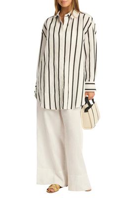 Sea Level Corfu Stripe Cover-Up Shirt in Black