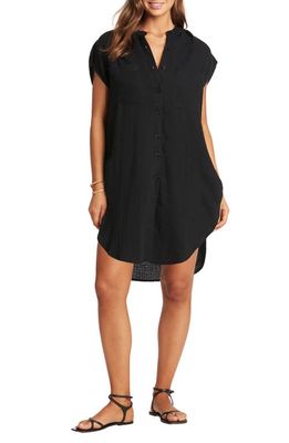 Sea Level Cotton Cover-Up Shirtdress in Black