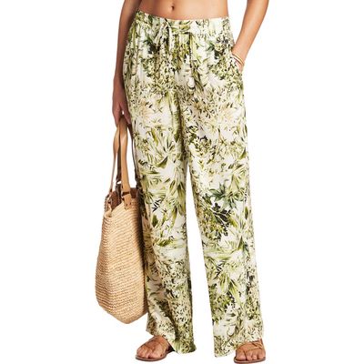 Sea Level Cover-Up Palazzo Pants in Green White