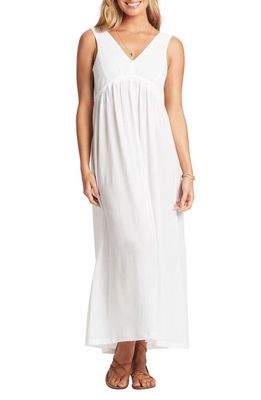 Sea Level Crinkle Drawstring Waist Cotton Cover-Up Maxi Dress in White